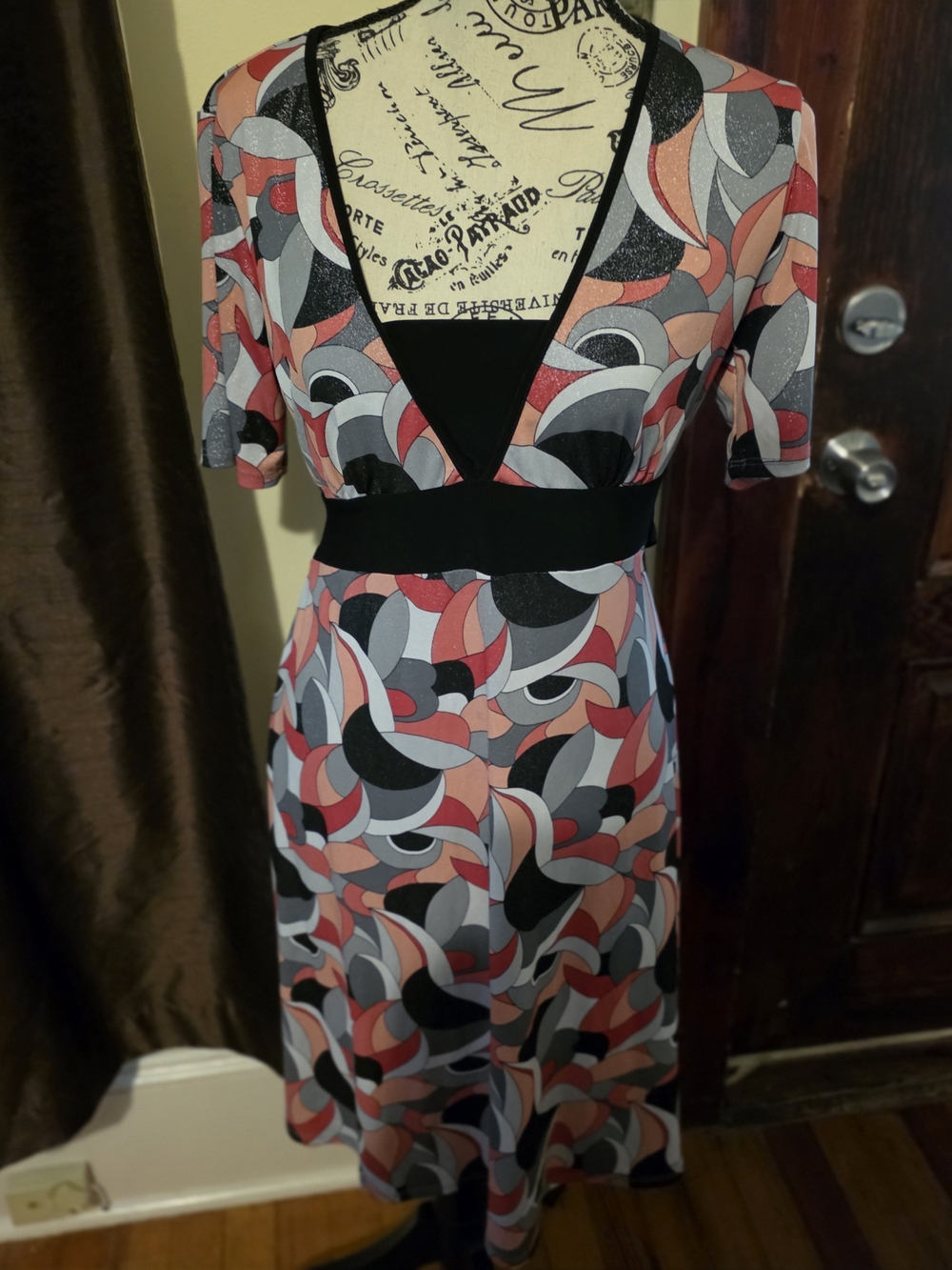 Vintage Maurices abstract geometric empire waist midi dress Large
